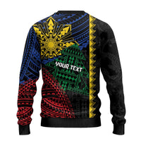 Personalised Philippines Christmas Ugly Christmas Sweater Xmas Tree Filipino Tribal Patterns - Polynesian Pride