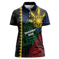 Personalised Philippines Christmas Women Polo Shirt Xmas Tree Filipino Tribal Patterns DT05 Female Black - Polynesian Pride