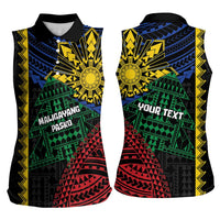 Personalised Philippines Christmas Women Sleeveless Polo Shirt Xmas Tree Filipino Tribal Patterns - Polynesian Pride
