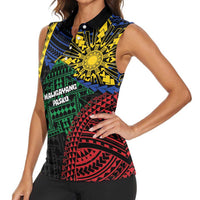 Personalised Philippines Christmas Women Sleeveless Polo Shirt Xmas Tree Filipino Tribal Patterns - Polynesian Pride