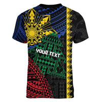 Personalised Philippines Christmas Women V-Neck T-Shirt Xmas Tree Filipino Tribal Patterns DT05 - Polynesian Pride