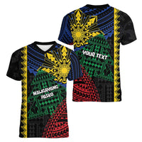 Personalised Philippines Christmas Women V-Neck T-Shirt Xmas Tree Filipino Tribal Patterns DT05 - Polynesian Pride