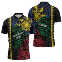 Personalised Philippines Christmas Zipper Polo Shirt Xmas Tree Filipino Tribal Patterns - Polynesian Pride