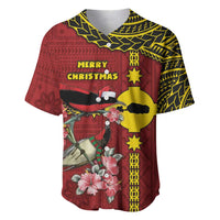 Rotuma Christmas Baseball Jersey Rotuma Myzomela Birds With Hibiscus Flowers DT05 Red - Polynesian Pride