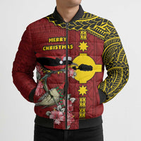 Rotuma Christmas Bomber Puffer Jacket Rotuma Myzomela Birds With Hibiscus Flowers - Polynesian Pride