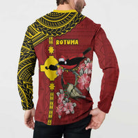 Rotuma Christmas Button Sweatshirt Rotuma Myzomela Birds With Hibiscus Flowers - Polynesian Pride