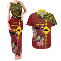 Rotuma Christmas Couples Matching Tank Maxi Dress and Hawaiian Shirt Rotuma Myzomela Birds With Hibiscus Flowers - Polynesian Pride