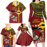 Rotuma Christmas Family Matching Long Sleeve Bodycon Dress and Hawaiian Shirt Rotuma Myzomela Birds With Hibiscus Flowers - Polynesian Pride