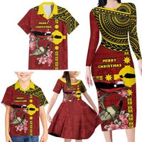 Rotuma Christmas Family Matching Long Sleeve Bodycon Dress and Hawaiian Shirt Rotuma Myzomela Birds With Hibiscus Flowers - Polynesian Pride