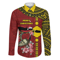 Rotuma Christmas Family Matching Long Sleeve Bodycon Dress and Hawaiian Shirt Rotuma Myzomela Birds With Hibiscus Flowers - Polynesian Pride