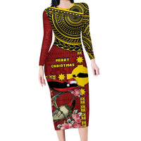 Rotuma Christmas Family Matching Long Sleeve Bodycon Dress and Hawaiian Shirt Rotuma Myzomela Birds With Hibiscus Flowers - Polynesian Pride