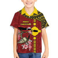 Rotuma Christmas Family Matching Off The Shoulder Long Sleeve Dress and Hawaiian Shirt Rotuma Myzomela Birds With Hibiscus Flowers - Polynesian Pride