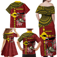 Rotuma Christmas Family Matching Off Shoulder Maxi Dress and Hawaiian Shirt Rotuma Myzomela Birds With Hibiscus Flowers - Polynesian Pride