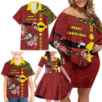Rotuma Christmas Family Matching Off Shoulder Short Dress and Hawaiian Shirt Rotuma Myzomela Birds With Hibiscus Flowers - Polynesian Pride