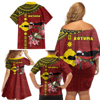 Rotuma Christmas Family Matching Off Shoulder Short Dress and Hawaiian Shirt Rotuma Myzomela Birds With Hibiscus Flowers - Polynesian Pride