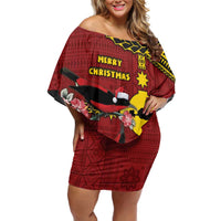 Rotuma Christmas Family Matching Off Shoulder Short Dress and Hawaiian Shirt Rotuma Myzomela Birds With Hibiscus Flowers - Polynesian Pride