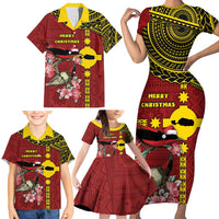 Rotuma Christmas Family Matching Short Sleeve Bodycon Dress and Hawaiian Shirt Rotuma Myzomela Birds With Hibiscus Flowers - Polynesian Pride