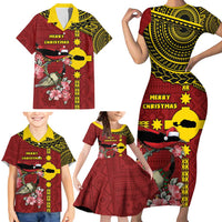Rotuma Christmas Family Matching Short Sleeve Bodycon Dress and Hawaiian Shirt Rotuma Myzomela Birds With Hibiscus Flowers - Polynesian Pride