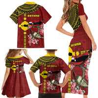 Rotuma Christmas Family Matching Short Sleeve Bodycon Dress and Hawaiian Shirt Rotuma Myzomela Birds With Hibiscus Flowers - Polynesian Pride