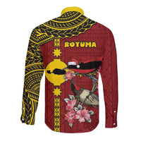Rotuma Christmas Long Sleeve Button Shirt Rotuma Myzomela Birds With Hibiscus Flowers - Polynesian Pride