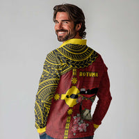 Rotuma Christmas Long Sleeve Polo Shirt Rotuma Myzomela Birds With Hibiscus Flowers - Polynesian Pride