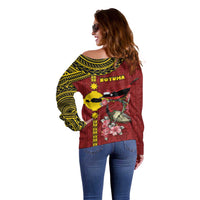 Rotuma Christmas Off Shoulder Sweater Rotuma Myzomela Birds With Hibiscus Flowers - Polynesian Pride