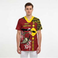 Rotuma Christmas Scrub Top Rotuma Myzomela Birds With Hibiscus Flowers - Polynesian Pride