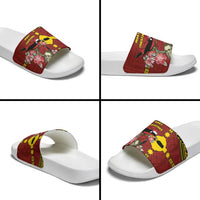 Rotuma Christmas Slide Sandals Rotuma Myzomela Birds With Hibiscus Flowers DT05 - Polynesian Pride
