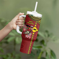 Rotuma Christmas Tumbler With Handle Rotuma Myzomela Birds With Hibiscus Flowers - Polynesian Pride
