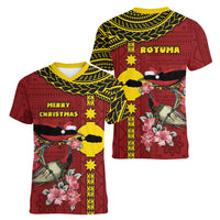 Rotuma Christmas Women V-Neck T-Shirt Rotuma Myzomela Birds With Hibiscus Flowers - Polynesian Pride
