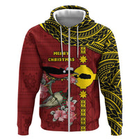 Rotuma Christmas Zip Hoodie Rotuma Myzomela Birds With Hibiscus Flowers - Polynesian Pride