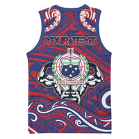 Personalised Samoa Gym Basketball Jersey Muscle Samoan Tribal Waves - Polynesian Pride