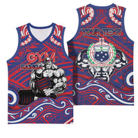 Personalised Samoa Gym Basketball Jersey Muscle Samoan Tribal Waves - Polynesian Pride