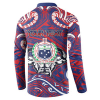 Personalised Samoa Gym Button Sweatshirt Muscle Samoan Tribal Waves - Polynesian Pride