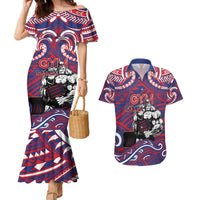 Personalised Samoa Gym Couples Matching Mermaid Dress and Hawaiian Shirt Muscle Samoan Tribal Waves - Polynesian Pride