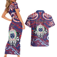 Personalised Samoa Gym Couples Matching Short Sleeve Bodycon Dress and Hawaiian Shirt Muscle Samoan Tribal Waves - Polynesian Pride