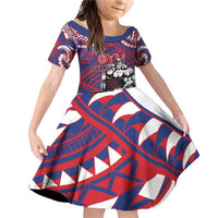 Personalised Samoa Gym Family Matching Off Shoulder Short Dress and Hawaiian Shirt Muscle Samoan Tribal Waves - Polynesian Pride