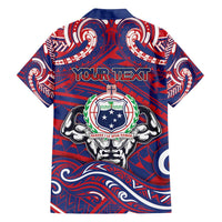 Personalised Samoa Gym Family Matching Off Shoulder Short Dress and Hawaiian Shirt Muscle Samoan Tribal Waves - Polynesian Pride