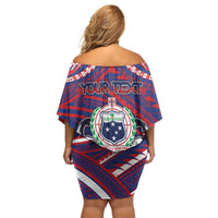 Personalised Samoa Gym Family Matching Off Shoulder Short Dress and Hawaiian Shirt Muscle Samoan Tribal Waves - Polynesian Pride