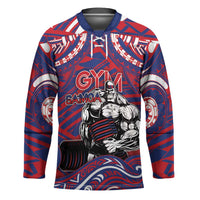 Personalised Samoa Gym Hockey Jersey Muscle Samoan Tribal Waves DT05 Unisex Navy - Polynesian Pride