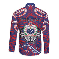 Personalised Samoa Gym Long Sleeve Button Shirt Muscle Samoan Tribal Waves DT05 - Polynesian Pride