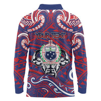 Personalised Samoa Gym Long Sleeve Polo Shirt Muscle Samoan Tribal Waves - Polynesian Pride