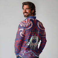 Personalised Samoa Gym Long Sleeve Polo Shirt Muscle Samoan Tribal Waves - Polynesian Pride