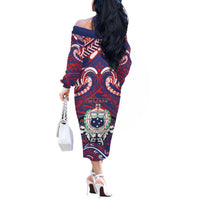 Personalised Samoa Gym Off The Shoulder Long Sleeve Dress Muscle Samoan Tribal Waves DT05 - Polynesian Pride
