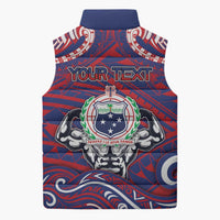 Personalised Samoa Gym Sleeveless Puffer Jacket Muscle Samoan Tribal Waves DT05 - Polynesian Pride