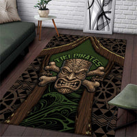 Hawaii Tiki Pirates Area Rug Kakau Pattern Polynesian Style DT05 Green - Polynesian Pride