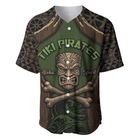 Personalised Hawaii Tiki Pirates Baseball Jersey Kakau Pattern Polynesian Style DT05 Green - Polynesian Pride