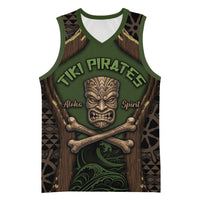 Personalised Hawaii Tiki Pirates Basketball Jersey Kakau Pattern Polynesian Style DT05 Unisex Green - Polynesian Pride