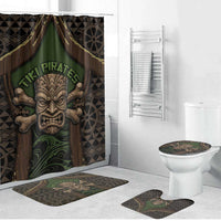 Hawaii Tiki Pirates Bathroom Set Kakau Pattern Polynesian Style DT05 Bathroom Set (4 pcs) Green - Polynesian Pride