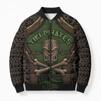 Personalised Hawaii Tiki Pirates Bomber Puffer Jacket Kakau Pattern Polynesian Style DT05 Unisex Green - Polynesian Pride